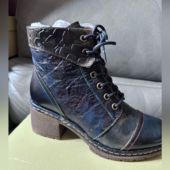 L'Artiste by Spring Step Leather Lace-Up Boots Fallinluv Blue - Picture 1 of 10